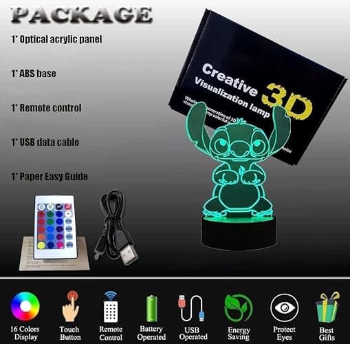 LOUHH 3D Illusion Night Light, 16 Color Night Light - 3D LED Intelligent Remote Control Lamp for Children's Room Decoration and Children's Gifts thumbnail 6