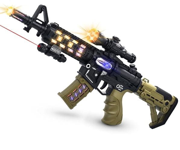 HWD Light Up Toy Machine Gun - Pretend Play Games Props Toy Rifle | with LED Lights & Sound Effect & Barrel Telescopic Actions, Parent-friendly, Christmas Birthday Gifts for Kids Boys Teens - Image 1