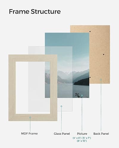SONGMICS Picture Frames, Collage Picture Frames Set of 10, Two 8x10, Four 5x7, Four 4x6, Photo Frame for Wall Gallery Decor, Table Display, Glass, Natural Beige URPF010N01 thumbnail 9