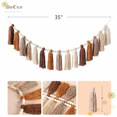 DrCor Boho Tassel Garland Wall Decor Handmade Cotton Yarn Terracotta Rainbow Nursery Decor for Classroom, Kids Bedroom, Baby Shower Boho Chic Party Birthday Dorm Office Calming Accents - Terracotta thumbnail 2