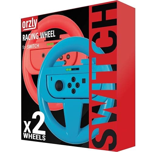 Orzly Steering Wheels for Nintendo Switch & OLED JoyCons, Racing Wheels for Mario Kart 8 Deluxe [Mariokart Switch Steering Wheel Joycon Controller Attachment Accessories] - TWIN PACK[1x Red & 1x Blue] thumbnail 2