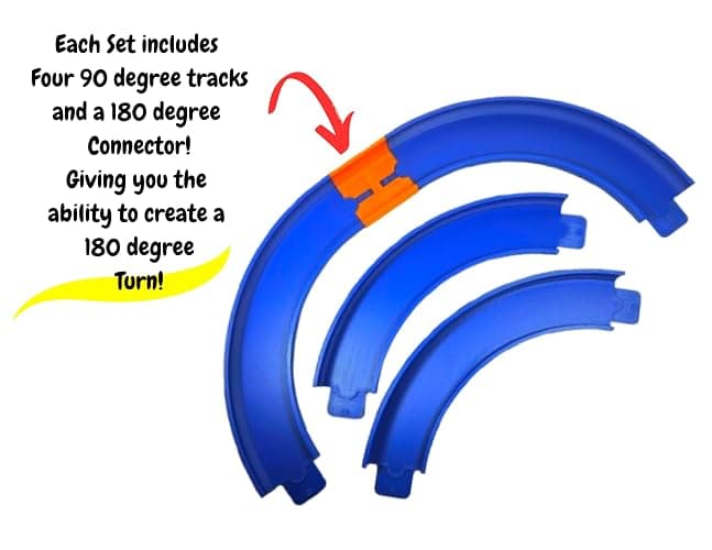 90 Degree Curved Tracks Compatible with Hotwheels Racing Tracks - Set of 4 with 180 Degree Connection thumbnail 2