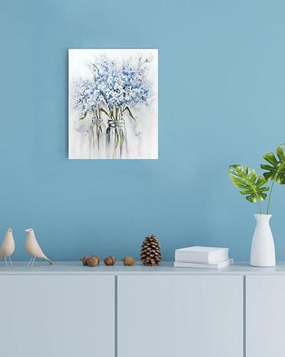 YPY Blue Flowers Canvas Wall Art: Abstract Bouquet in Vase Artwork Prints for Teen Girl Bedroom Blue Floral Picture Poster Bathroom Decor 12" x 15" thumbnail 2