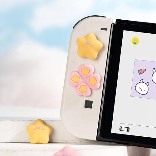 Yocore Cute Switch D-Pad Button Caps Silicone Thumb Grips Set, ABXY Key Buttons Sticker Joystick Cover Caps for Nintendo Switch/OLED - Pink Yellow Stars thumbnail 8