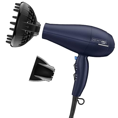 INFINITIPRO BY CONAIR Hair Dryer with Innovative Diffuser | Enhances Curls and Waves while Reducing Frizz | Dark Blue | Packaging May Vary - Image 1