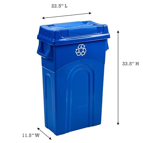 United Solutions 23 Gallon Highboy Plastic Recycling Bin Kitchen Trash Can with Lid, Pass Through Handles, and Dustpan Edge, Blue thumbnail 2