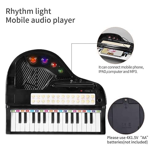 Losbenco Kids Piano Keyboard Toy, Toddler Electronic Musical Instrument Educational Toy with Microphone, Multiple Sounds, Record Playback, Lights & Stool, Birthday Gift for 3 4 5 6 7 Years Old Girls thumbnail 3