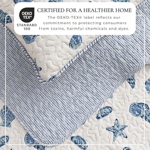 Great Bay Home Coastal Quilt Set - 2-Piece Twin/Twin XL Size Nautical Bedding Set - Lightweight, All-Season, Reversible Coral-Printed Bedspread (Blue Shells) thumbnail 2
