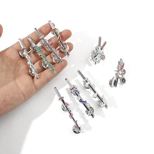 YURAOER Anime Slayer Keychain Pin Set - Cartoon Figures 9 Hashiras Mini Katana Sword Key Chains Enamel Pin Jewelry Men Women thumbnail 3