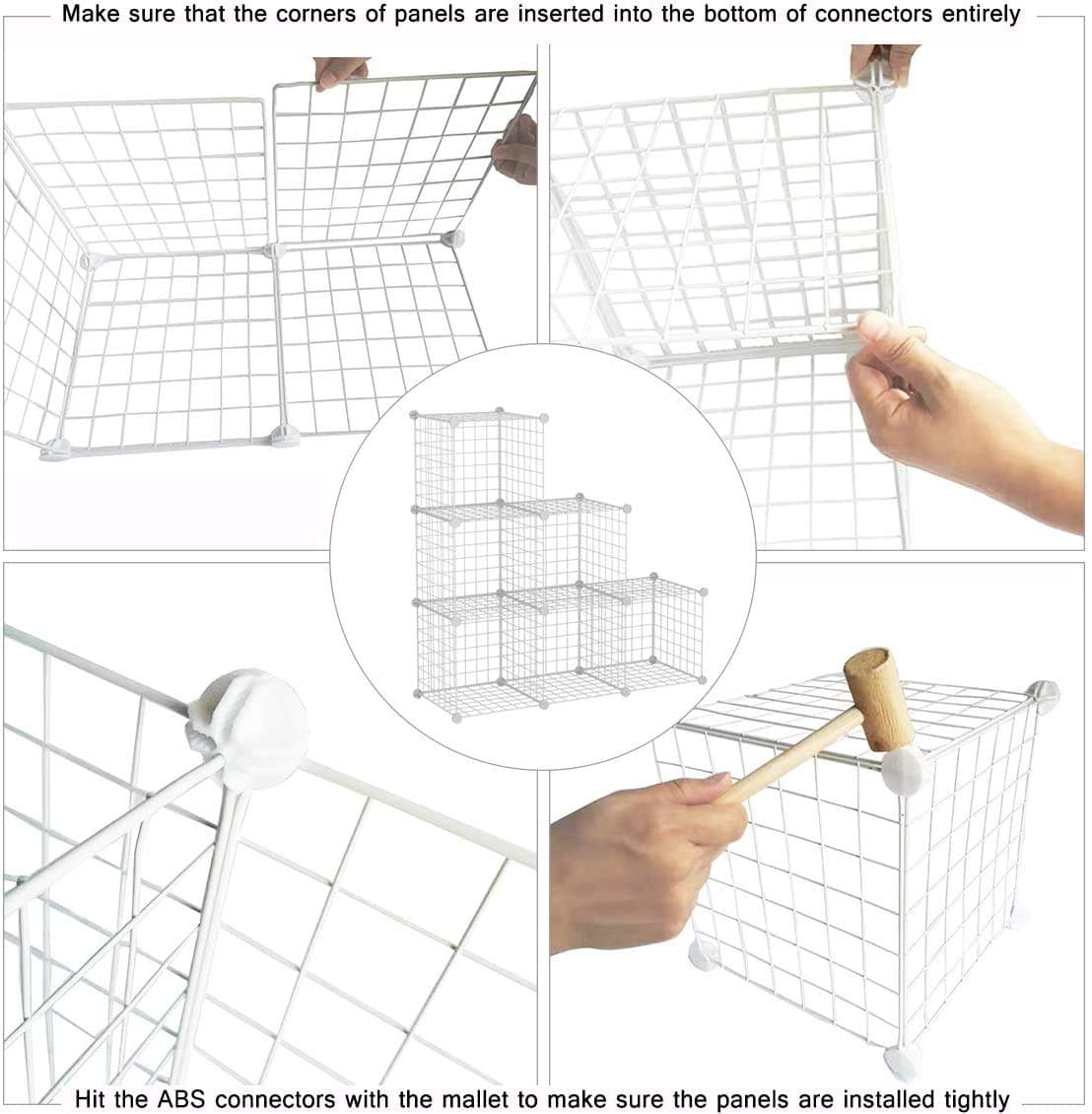 C&AHOME DIY Wire Storage Cubes Metal Grids Bookshelf Modular Shelving Stackable 6 Cube Closet Organizer Bookcase for Toys, Clothes, Books, White - White thumbnail 7
