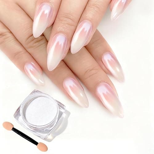 White Pearl Chrome Nail Powder,Iridescent Mirror Effect Aurora Magic Pearlescent Nail Jewelry Glitter Powder Holographic Pigment, Symphony Mermaid Pearl Glitter Dust Kit,DlY Nail Art Decorations - Image 1