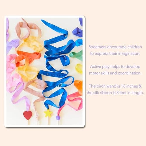 Sarah's Silks Boho Rainbow Streamer - 8' Long Ribbon Wand for Kids, Pretend Play, Dance, Baton Stick Twirling, and Gymnastics Party Favors | 100% Silk and Wood Montessori and Waldorf Toys thumbnail 7