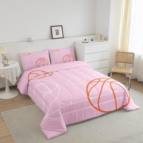 Feelyou Full Basketball Comforter Set Boys Girls Basketball Court Bedding Set for Kids Women Men Ultra Soft Pink Comforter Sport Quilt Set Room Decor thumbnail 2