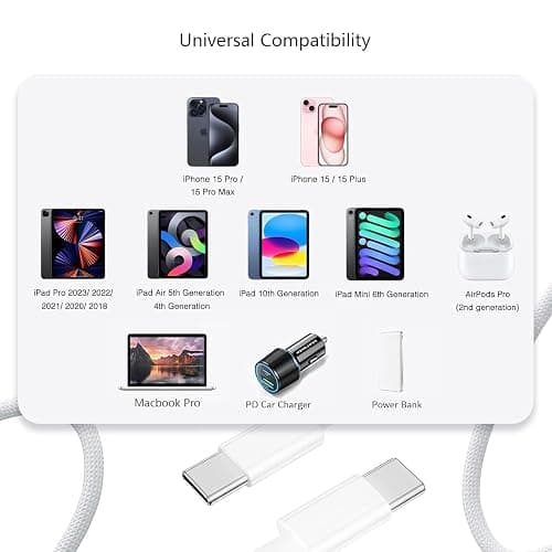 3FT 20W Fast Charger Adapter for AirPods 4 Gen 4 Generation,AirPods Pro 3 2025/Pro 2 2nd, Air Pods Max 2024, iPhone 17 16e 16 15,iPad 10th, USB Type C Woven Cable Charging Heads,Samsung and More thumbnail 3