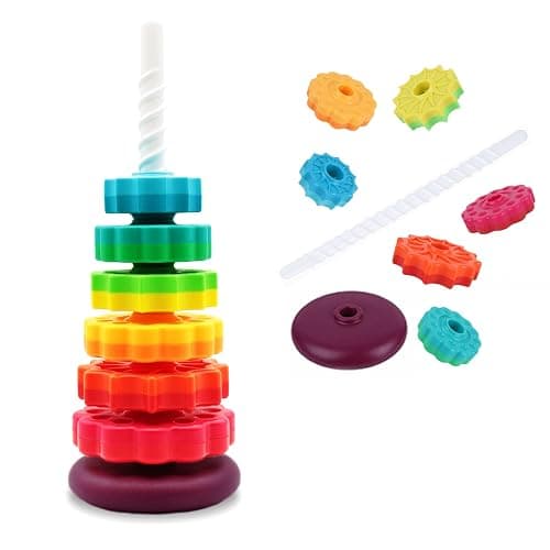 LUCKFUTURE Educational Spinning Stacking Toys, Rainbow Stacking Rings Baby Toy, Montessori Sensory Learning Toy for Girls and Boys Toddlers Toys for 1-3 Year Old thumbnail 5