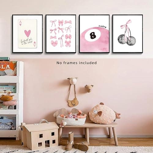 Pink Room Decor Aesthetic Wall Art Prints Poster, 8x10 Inch Canvas Prints Unframed Set of 4 Posters for Teen Girls Bedroom Dorm Décor thumbnail 2