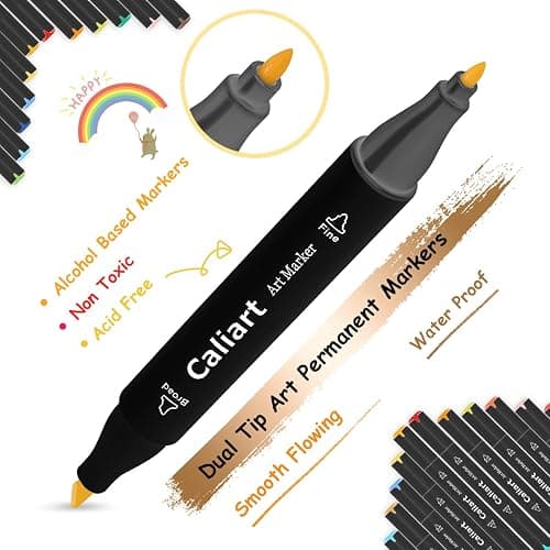 Caliart 100 Colors Alcohol Markers Dual Tip Art Markers for Adult Coloring | Fine & Chisel Tip Permanent Sketch Pens with Storage Case & Bleed-prevention Sheet for Beginners Artists Drawing Illustration thumbnail 4