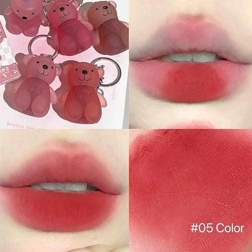 Petansy Velvet Matte Liquid Lipstick, 6 Colors Waterproof Long Lasting Lip Gloss Lip Stain, Cute Bear 2 in 1 Key Chain Lip Gloss, Korean Lip Glaze Natural Lip Makeup thumbnail 7