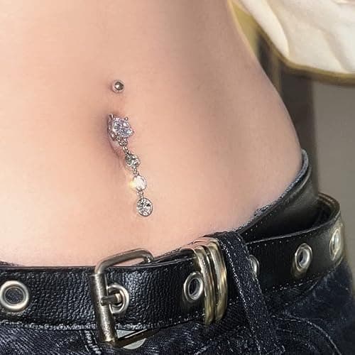 LAURITAMI 14G Dangle Belly Button Rings Set Navel Piercing Jewelry - Smooth Edges for Summer Outfits, 1.6mm Silver Tone CZ Butterfly Heart Flower Rings 5 Pcs thumbnail 4