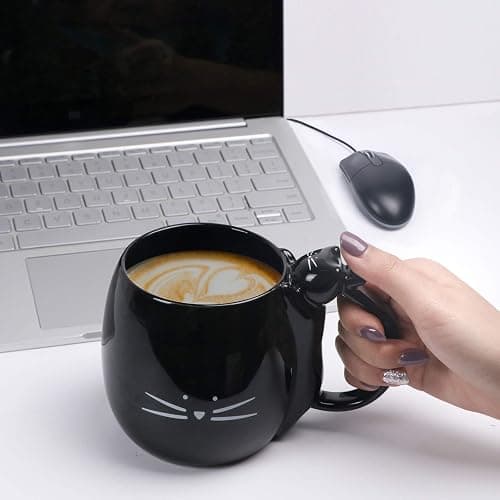 Koolkatkoo Coffee Mug Cute Cat Mug Gift for Cat Lovers Ceramic Tea Mugs Black 16 oz thumbnail 8
