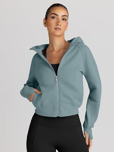Trendy Queen Womens Zip Up Hoodies Jackets Cropped Sweatshirts Fleece Fall Outfits Casual Comfy Y2k Tops Winter Clothes 2025 thumbnail 2
