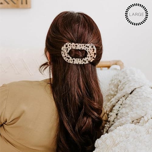 TELETIES - Large Flat Round Clip - Strong Grip, Bendable Teeth, Comfortable Curved Design - For Lying Down, Yoga, Driving & More - Ideal for Thick Hair - For All Hair Textures - Blonde Tortoise thumbnail 4