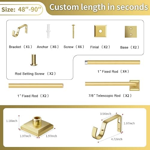 Gold Curtain Rods for Windows 48-90Inch(4-7.5ft) Heavy Duty Wrap Around Blackout Curtain Rods,Adjustable Room Darkening Drapery Rod for Bedroom, Living Room, Sliding Door & Outdoor Patio thumbnail 8