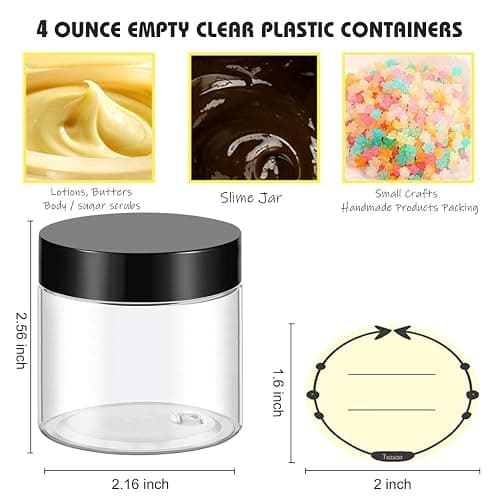 TUZAZO 4 Oz Plastic Container Jars with Lids BPA Free, Empty Round Clear Cosmetic Containers Plastic Slime Jars for Lotion, Cream, Ointments, Body Butter, Makeup, Travel Storage (12 Pack) thumbnail 3
