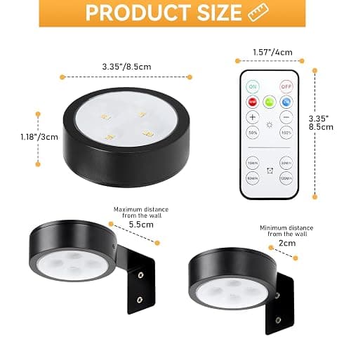 KELUOLY 4-Pack Picture Light Battery Operated with Remote, Led Lights Dimmable and Timer Painting Light, Art Display Light for Picture Frame Artworking Portrait, Home Wall Decor Puck Lights, Black thumbnail 5