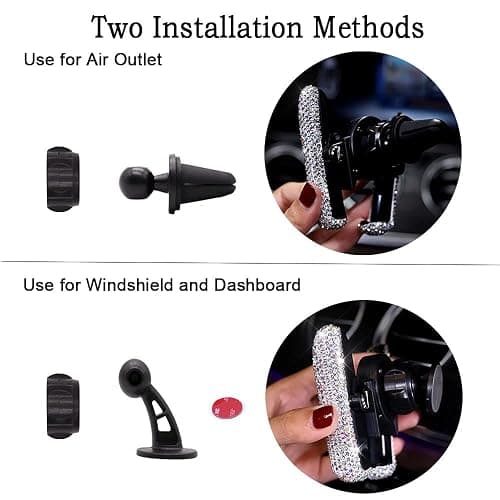 SUNCARACCL Bling Car Phone Holder Mini Dash Air Vent Automatic Mount Universal 360°Adjustable Crystal Auto Stand Accessories for Women and Girls (Black) thumbnail 5