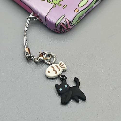 PUCAPOCO Black Cat Phone Charm Cute Kawaii Cat Fish Phone Bag Charm Accessories thumbnail 5