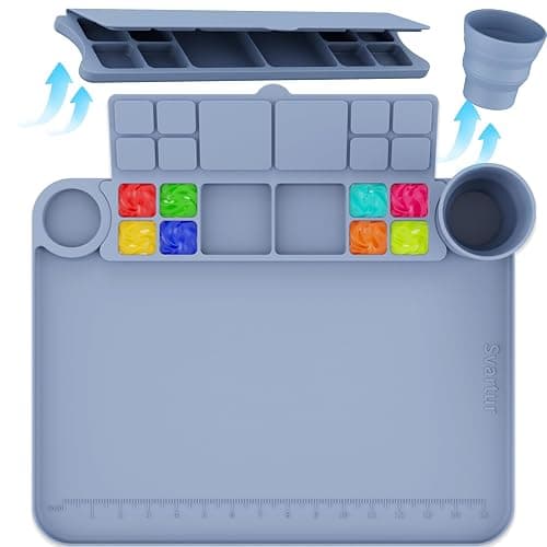 Silicone Painting Mat with Cup and Palette Removable, 17"X13" Thick Silicone Art Mat for Craft with Raised Edge for Resin DIY Making, Gray - Image 1