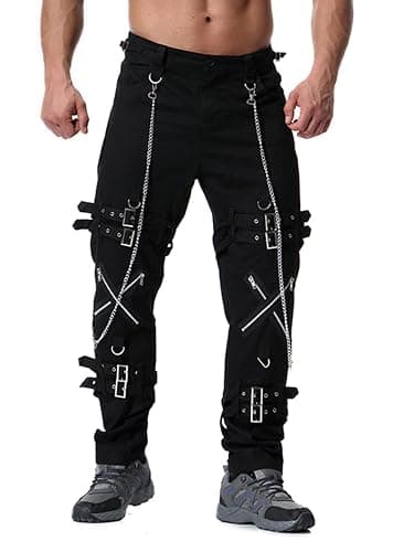 Idopy Men`s Steampunk Gothic Hip Hop Party Cosplay Punk Rock Techwear Pants Edgy Streetwear with Chain - Image 1