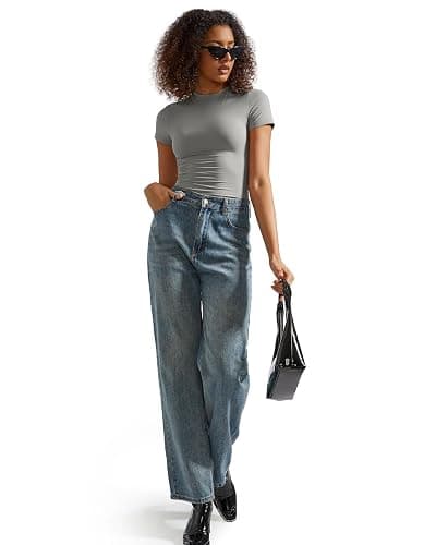 SUUKSESS Women Double Lined Fitted Basic Tee Crew Neck Short Sleeve Y2K Crop Top thumbnail 6