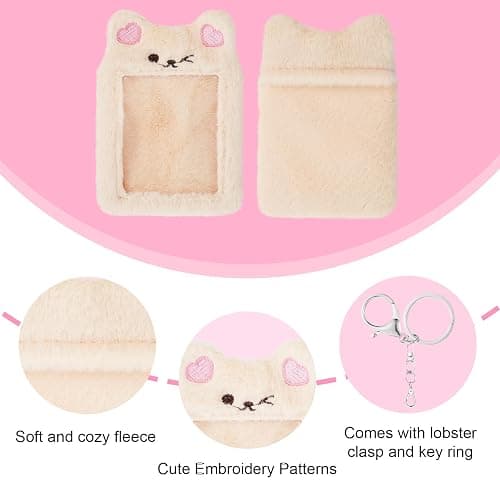 JIEYAO Plush Photocard Holder, Cartoon Bear Card Cover with Keychain Cute Cartoon Plush Photocard Holder Korean Style ID Card Cover Protective Case Card for Women Office and School Supplies thumbnail 4