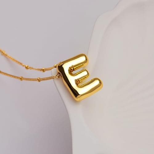 Inerney Gold Bubble Letter Necklace Initial Necklaces for Women, Chunky 14K Plated Balloon Initials, Trendy Charm Non Tarnish Custom Name Pendant Jewelry Gifts for Mom thumbnail 3