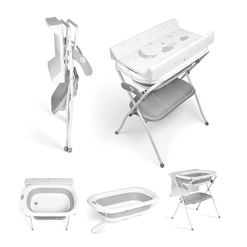 Ms BabyWorld ZOE - Bañera Bebe con Patas, Cambiador, Cojín Reductor y Cesta Portaobjetos - Comoda, Facil de Guardar, con Tapón y Patas Antideslizantes - Bañera Bebé Plegable y Portatil (Sin reductor) - Image 1