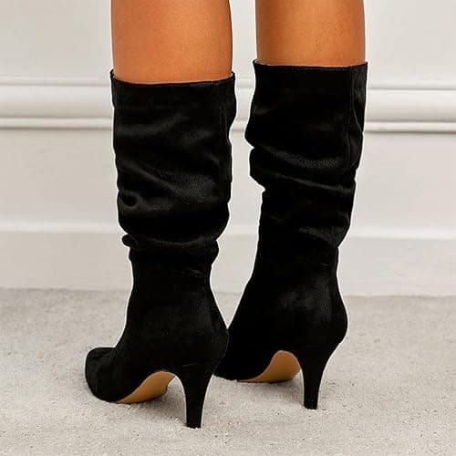 seiveini Stiefel Damen Hohe Stiefel Elegant Spitzen Stiefel mit Hohem Absatz Klassische Wildleder Stiefel Langschaft Damen Winterstiefel Herbststiefel Cowboy Stiefel mit Kitten-Heel thumbnail 3