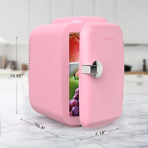 CROWNFUL Mini Fridge, 4 Liter/6 Can Portable Cooler and Warmer Personal Refrigerator for Skin Care, Cosmetics, Beverage, Food,Great for Bedroom, Office, Car, Dorm, ETL Listed (Pink) thumbnail 2