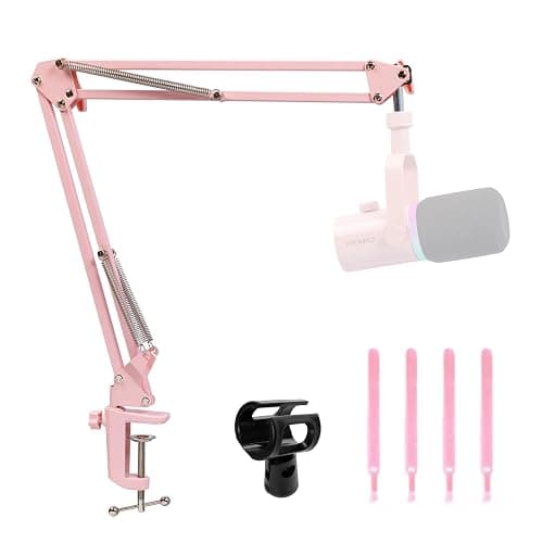 FEELWORLD AMS1 Microphone Boom Arm, Adjustable Mic Arm Stand with 3/8” to 5/8” Screw, Compatible with PM1 and other Mics for Podcast Straming Gaming Studio (Pink) - Image 1