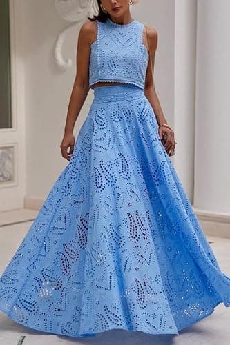 Women's Summer 2 Piece Outfits,Crop Tank Tops Long Skirt,Set Sleeveless Maxi Dress Nightclub Party Dress with Pocket Summer thumbnail 7