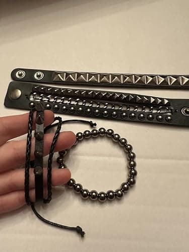 JOLYEAK Punk Leather Rivets Bracelets Punk Rock Leather Studded Bracelets 80s Wristband Emo Gothic Spike Cuff Bracelet Set for Men Women Rocker Outfits Skull Bracelet thumbnail 9