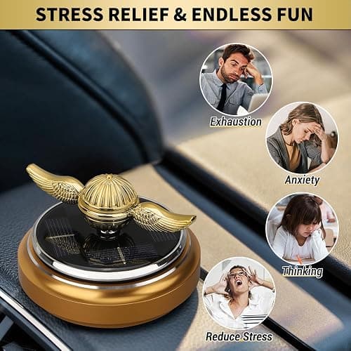 Golden Fidget Spinner Solar Energy Toy, Car Air Freshener Dashboard Decoration Powered by Sunshine, Cool Science Kit Spinning Ball Toy with Solar Panels, Premium Gift for Boyfriend Men Women thumbnail 6