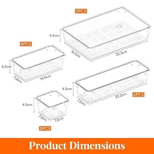 Lifewit 25 Pcs Makeup Drawer Organiser, Plastic Storage Boxes, Dividers for Desk, Vanity, Dressing Table, Cupboard, Office Bedroom Accessories, Kitchen Storage& Organisation, Room Decor thumbnail 3