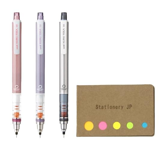 Stationery JP Kuru Toga Auto Lead Rotation Mechanical Pencil Standard Model 0.5 mm, Body Color(Baby Pink/Violet/Silver), 3-pack, Sticky Notes Value Set - Image 1