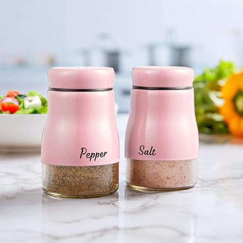 Pink Salt and Pepper Shakers Set, Bivvclaz 5 oz Salt and Pepper Dispenser with Glass Bottom, Cute Salt and Pepper Shakers for Pink Kitchen Decor and Accessories, Easy Filling thumbnail 5