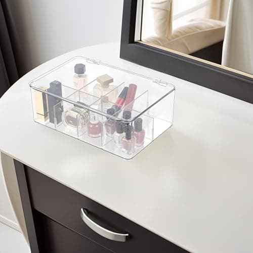ZEXALOR Clear Tea Bag Organizer, Dresser Organizers Drawer Organzier Storage Container with Removable Dividers, Plastic Storage Bin with Lid, Organizer for Scarves Ties Bras thumbnail 7