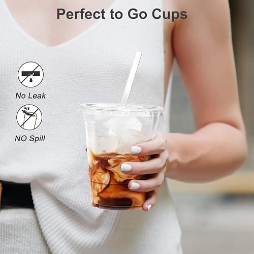 50 Sets 16 oz Cups with Lids,Re-usable Takeaway Cups with Flat Lids and Paper Straws,Perfect for Iced Coffee, Milkshake, Slurpee, Ice Cream thumbnail 4