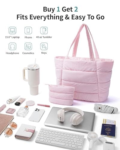 Narwey Nylon Puffer Tote Bag for Women, Puffy Work Nurse Teacher Tote Bag, Quilted Shoulder Bag for Travel, Gym, Gifts thumbnail 5