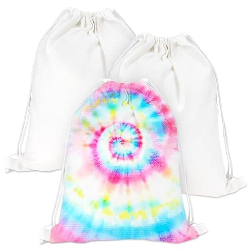 RAINFLOW 3 PCS Cotton Drawstring Bags - Sublimation Blank Canvas Drawstring Bags,White Tie Dye Bag DIY Items for Tye-dye,Hand-painted,Gym,Sport,Travel,Party - Image 1